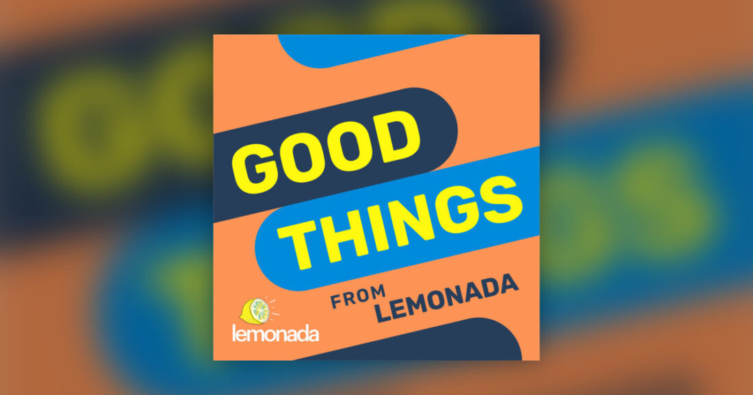A colorful designed label that says "Good Things"