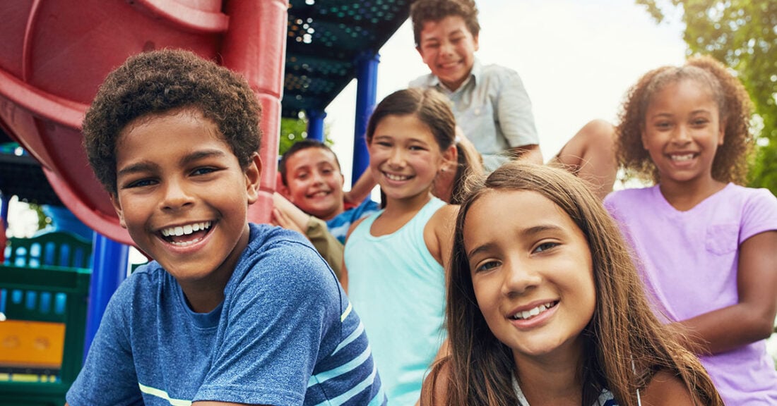 Children hang out on the playground