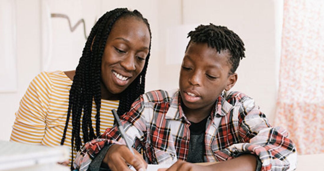 Mom and son connect.