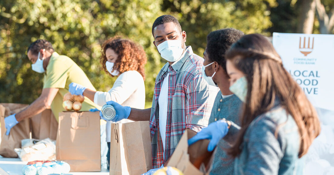 Residents working at a donation center