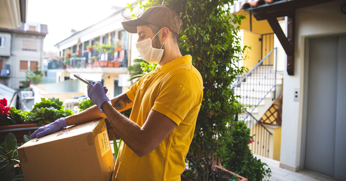 An on-demand worker delivers product for customer