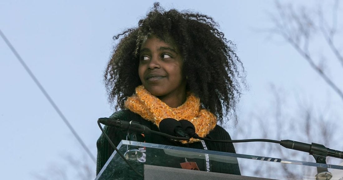 Naomi Wadler speaking during the March for Our Lives Rally in 2018