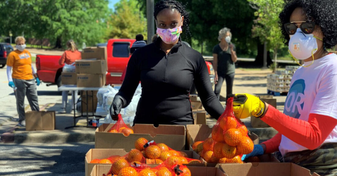 CARE staff working on providing food for residents