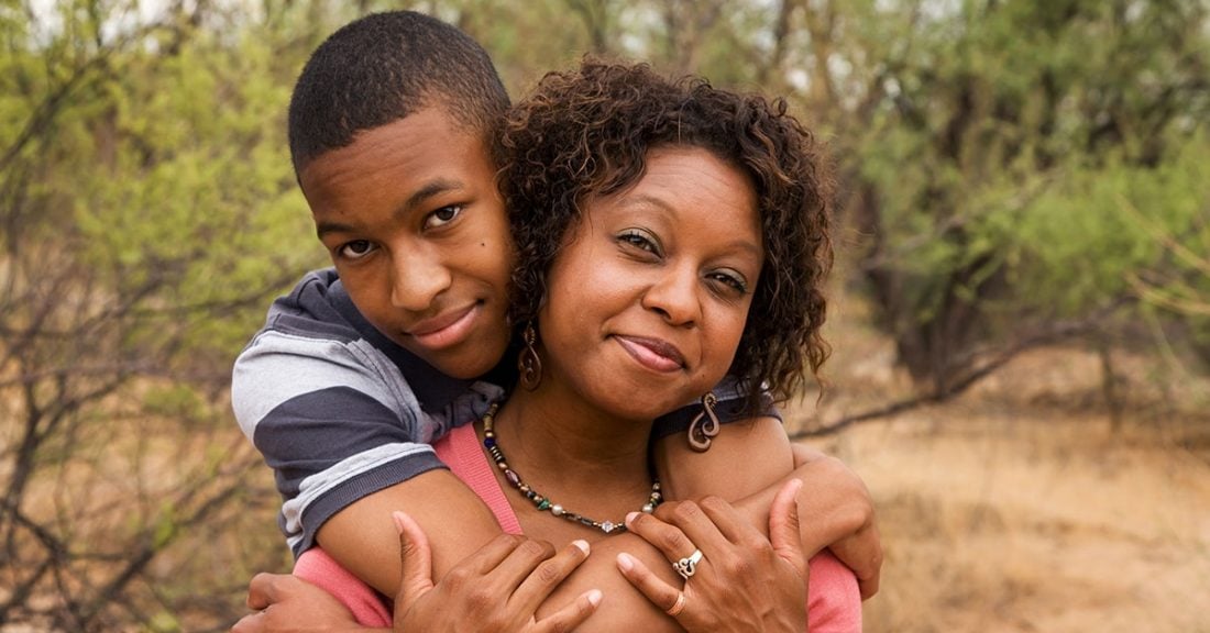 African-American mother and teen son