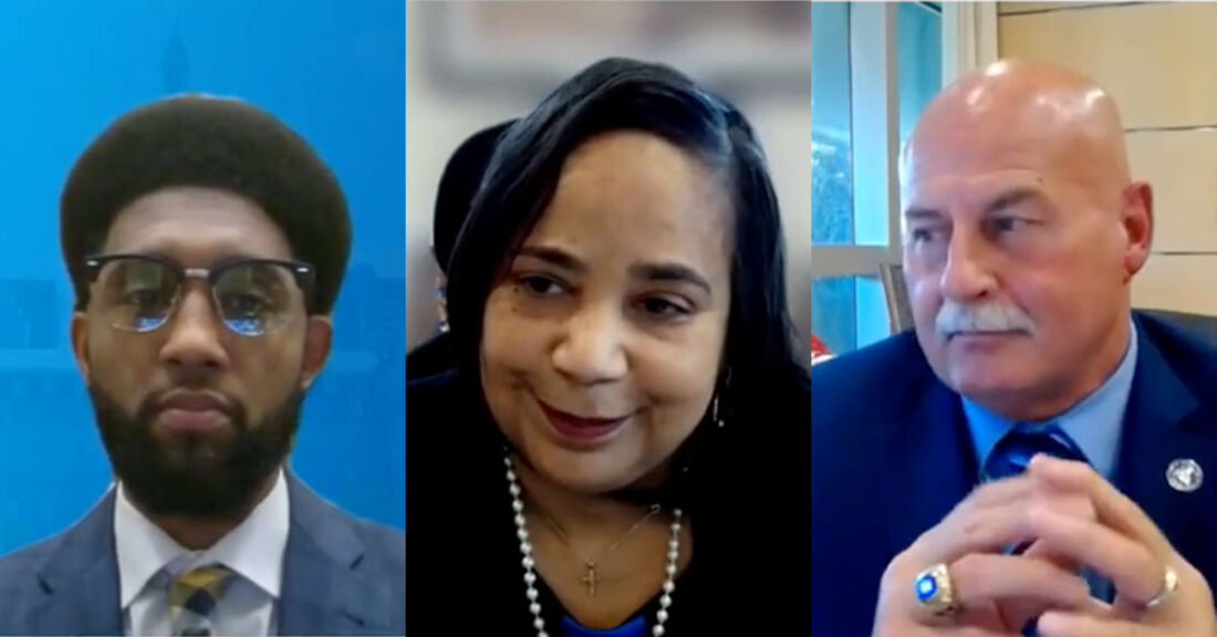 Mayors Brandon Scott of Baltimore, Jerry Dyer of Fresno, California, and Victoria Woodards of Tacoma, Washington