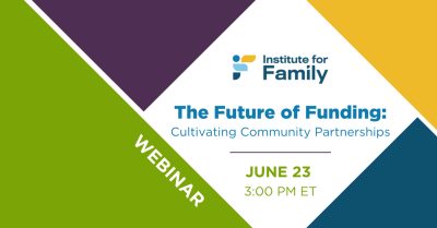 A graphic with a diamond shape in the middle with the title of the webinar. It says the Future of Funding.