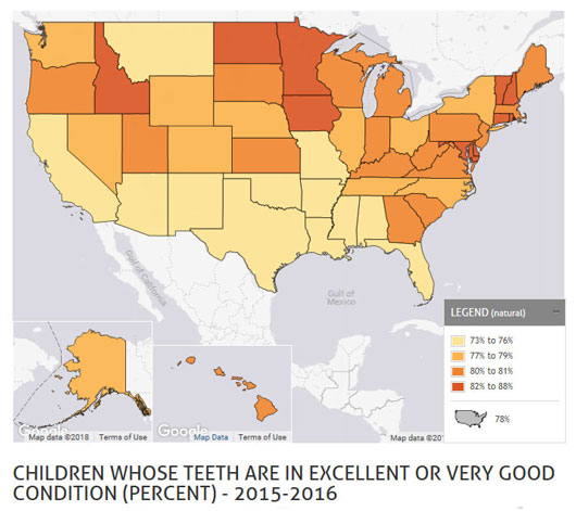 Children whose teeth are in excellent or very good condition