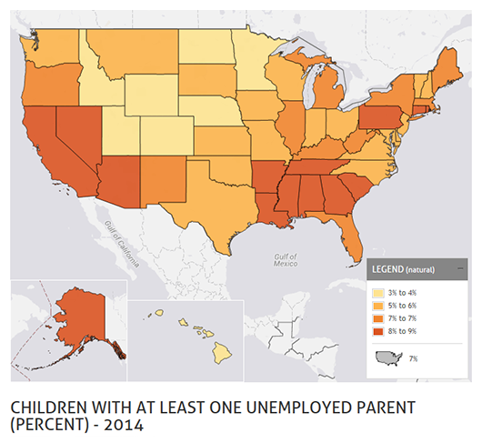 Fewer children living with at least one unemployed parent