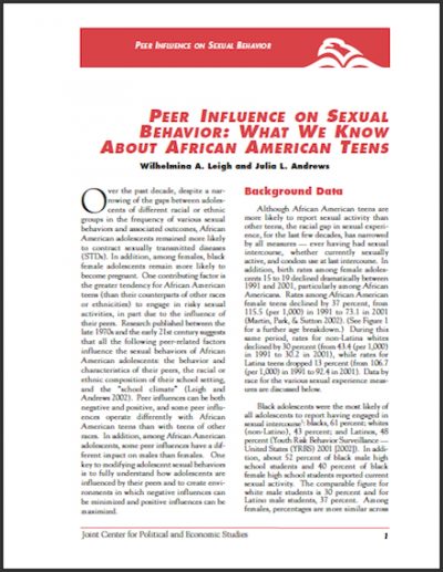 JCPES Peer Influence on Sexual Behavior 2002 cover