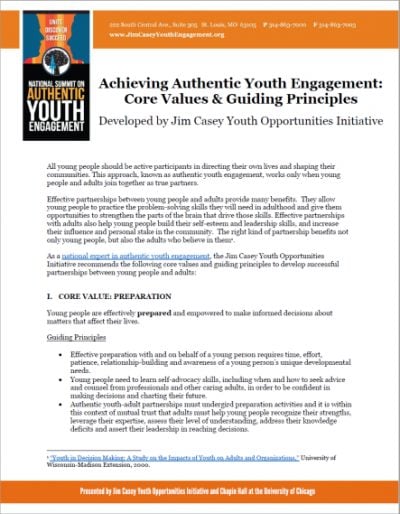 JCYOI Achieving Authentic Youth Engagement cover