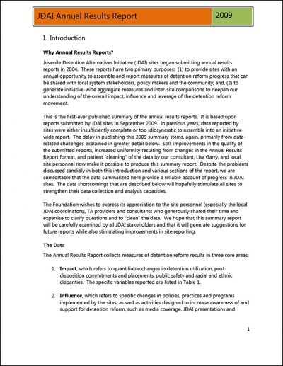 AECF Juvenile Detention Alternatives Initiative Results Report 2009 Full pdf 1